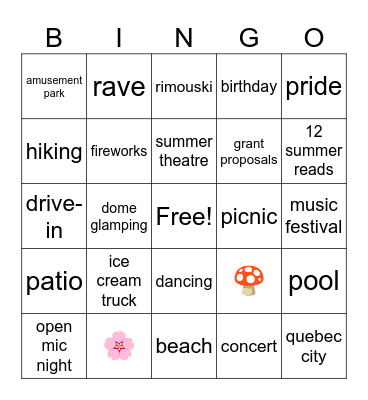 Summer Bingo Card