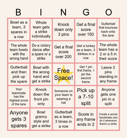 FOR YOUR TEAM TO COMPLETE Bingo Card
