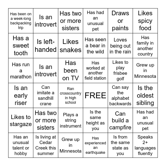 Get an autograph from someone who..... Bingo Card