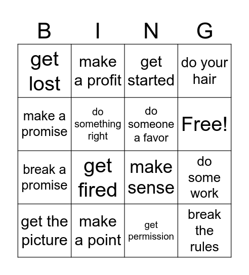 Collocations Bingo Card