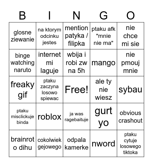 ptaku Bingo Card