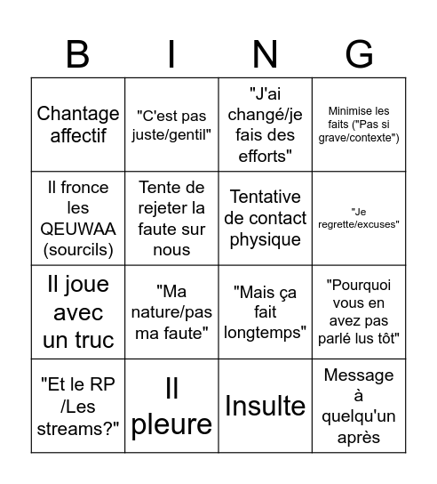 Bingo du V Bingo Card