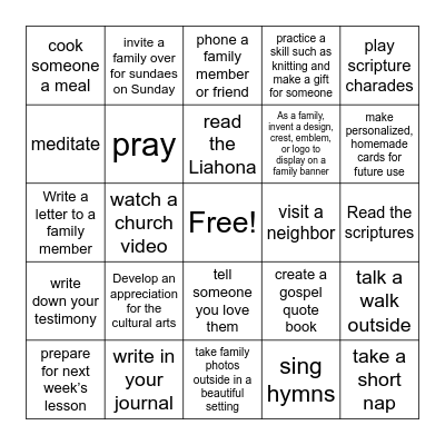 Sabbath Bingo Card