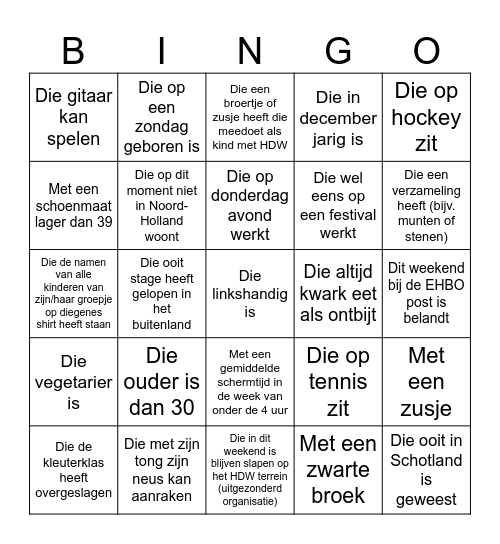 HDW BINGO 2025 Bingo Card