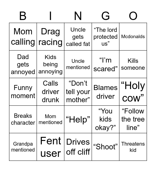 BeamNG bingo Card