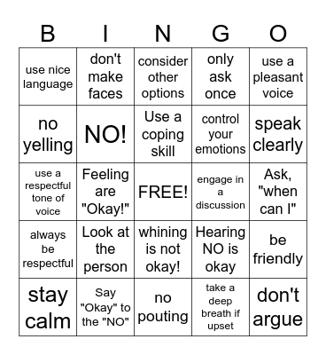 Accepting NO Bingo Card