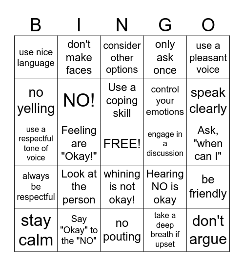 Accepting NO Bingo Card