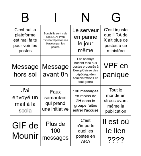 Sortie des postes Bingo Card