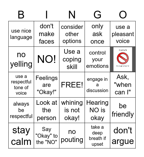 Accepting NO Bingo Card