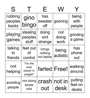 Stewie bingo Card