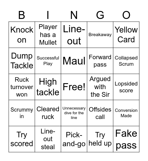 Women's Elite Rugby Bingo Card