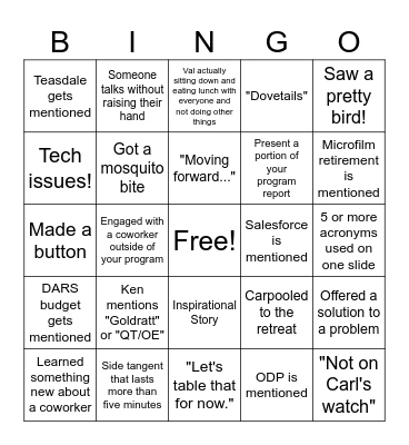 Staff Retreat Bingo Card