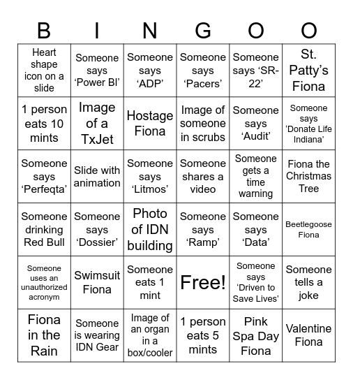Mission Meeting Bingo Card