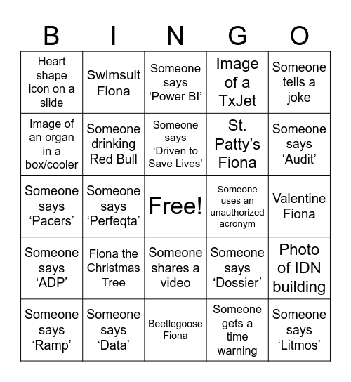 Mission Meeting Bingo Card