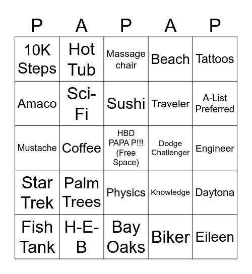 PAPA P BINGO Card