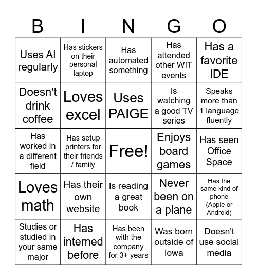 Find a connection Bingo Card