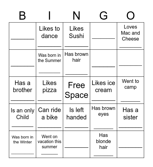 HUMAN BINGO Card