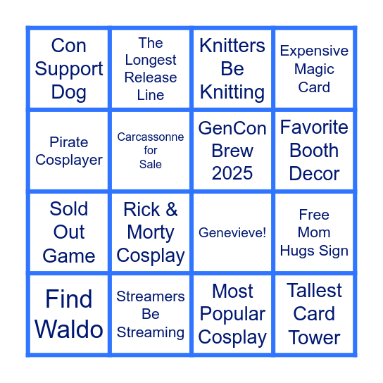 GenCon 2025 Bingo Card