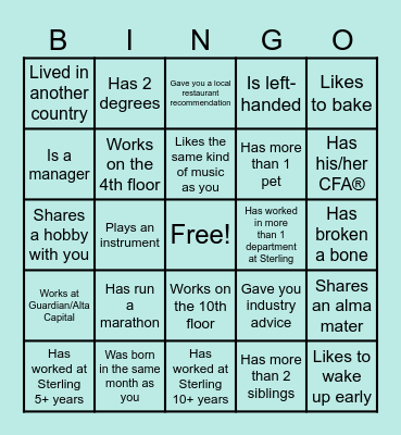 "Find a coworker who..." Bingo Card