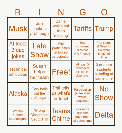 Q3 BINGO!!! Bingo Card