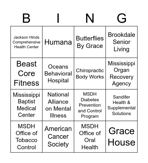 2nd Annual State Employee Health Expo Bingo Card