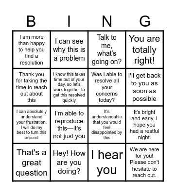 Braze Empathy Bingo Card