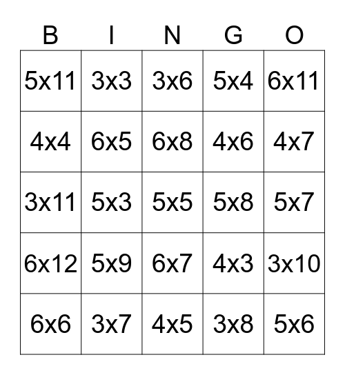 Multiplication 3-6 Bingo Card