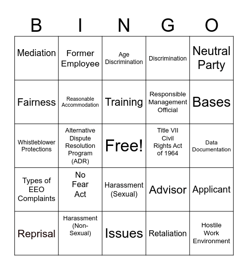 EEO ANTI-HARASSMENT TRAINING BINGO Card