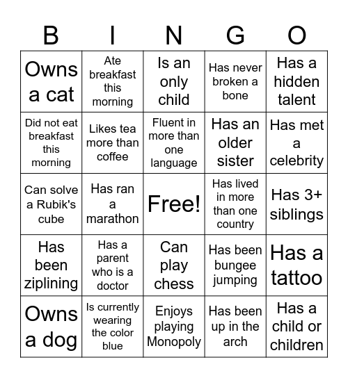 Intern Bingo Card