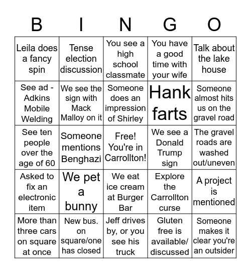 Carrollton Bingo Card