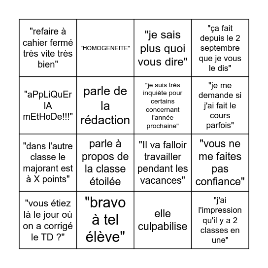 DS de physique rendu Bingo Card