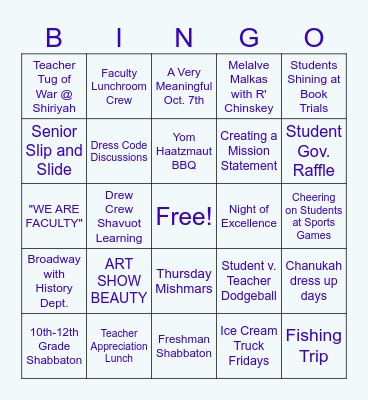 Faculty end of year bingo Card