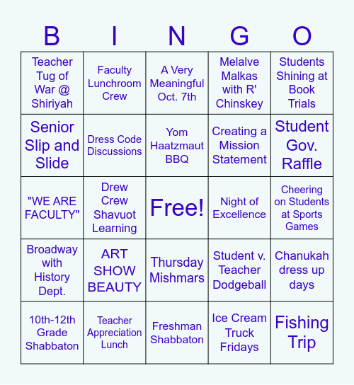 Faculty end of year bingo Card