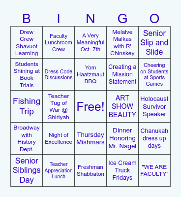 Faculty end of year bingo Card