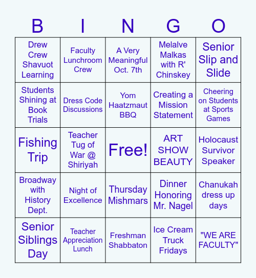 Faculty end of year bingo Card