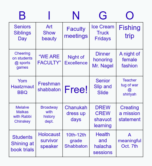 Faculty end of year bingo Card