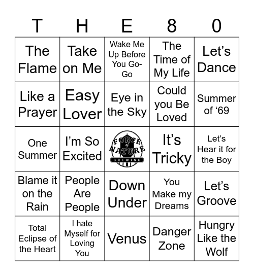 Music of the 80's Bingo Card