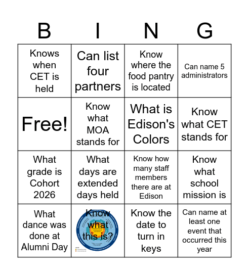 Year In A Card Bingo Card