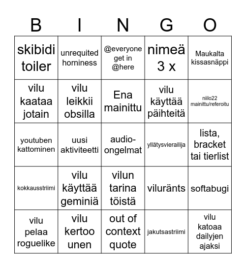 Böbö Bingo Card