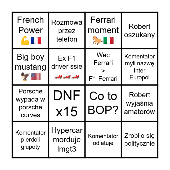 Le Mans Wec 2025 Bingo Card