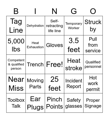Safety Bingo Card