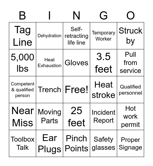 Safety Bingo Card