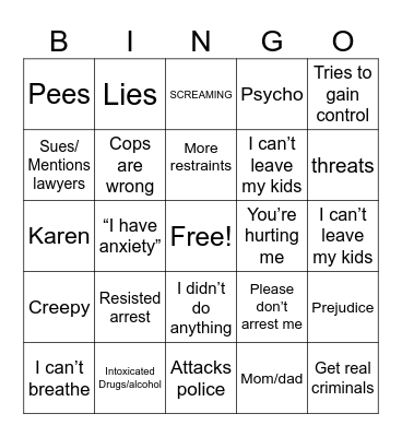 Bodycam Bingo Card