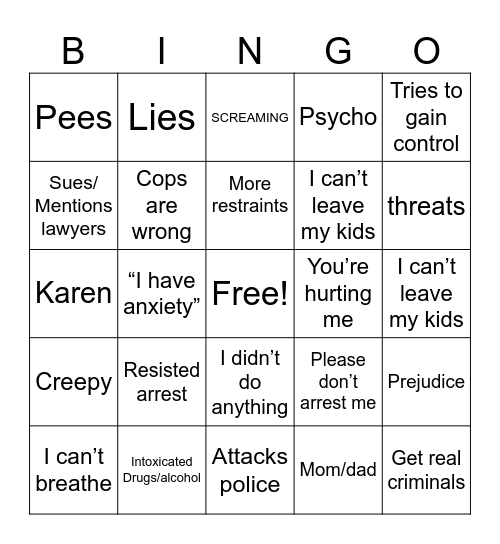 Bodycam Bingo Card