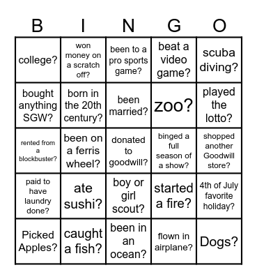 Goodwill Bingo Card