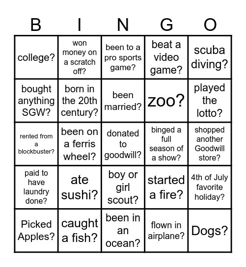 Goodwill Bingo Card