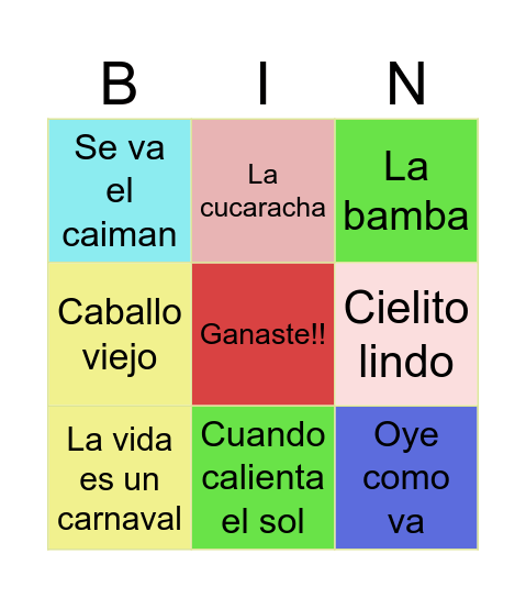 Cantar y bailar Bingo Card