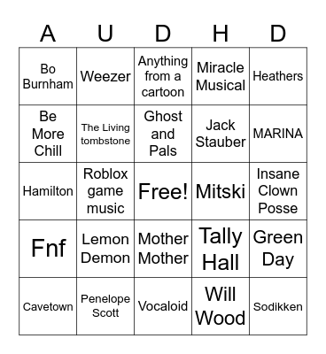 Silly Playlist Bingo Card