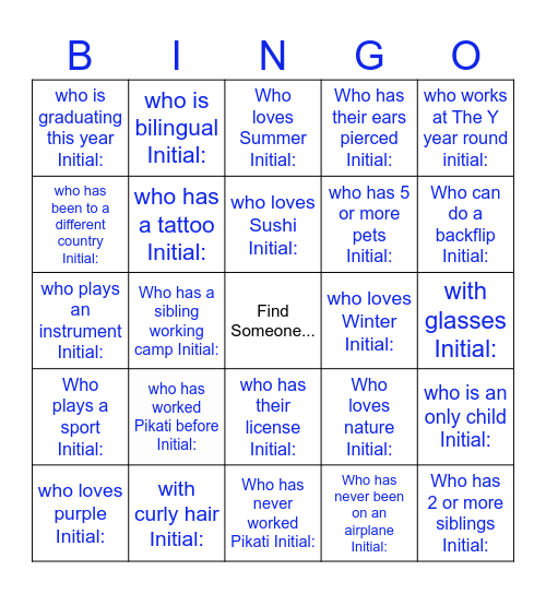 Find someone... Bingo Card