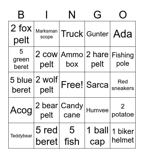 DayZ bingo 1 Bingo Card
